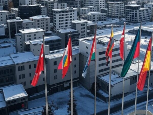 Vista nevada de Davos no Fórum Econômico Mundial, onde Trump criticou devolução da Groenlândia à Dinamarca como ideia estúpida.