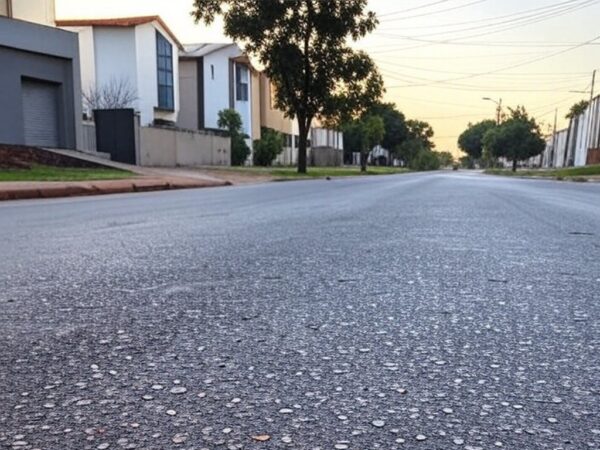Rua em Vicente Pires com viatura policial após agressão a adolescente por discussão sobre chiclete, vítima em UTI.