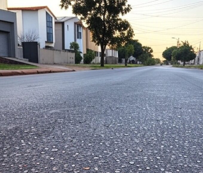 Rua em Vicente Pires com viatura policial após agressão a adolescente por discussão sobre chiclete, vítima em UTI.