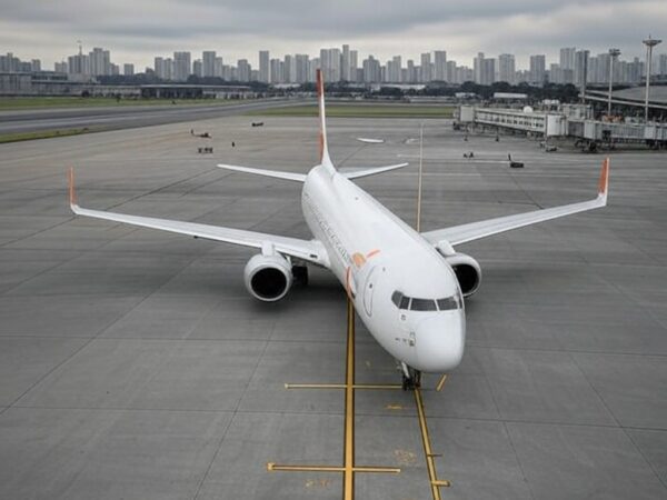 Avião da Gol em aeroporto de São Paulo, representando o legado do fundador Constantino Junior falecido por câncer.