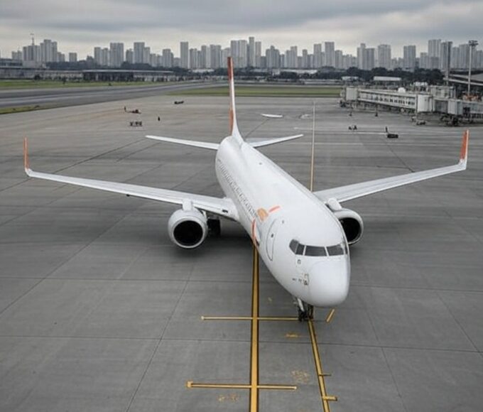 Avião da Gol em aeroporto de São Paulo, representando o legado do fundador Constantino Junior falecido por câncer.