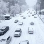 Tempestade de neve histórica causa caos em cidades dos EUA, com ruas e veículos cobertos de neve.