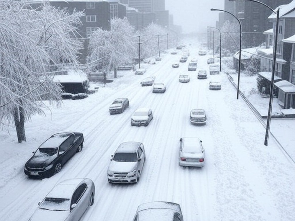 Tempestade de neve histórica causa caos em cidades dos EUA, com ruas e veículos cobertos de neve.