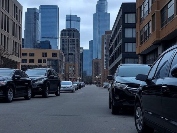Viaturas do ICE estacionadas em rua de Minneapolis, simbolizando morte de Alex Pretti e críticas bipartidárias contra Trump.