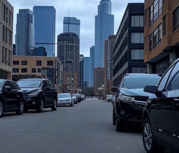 Viaturas do ICE estacionadas em rua de Minneapolis, simbolizando morte de Alex Pretti e críticas bipartidárias contra Trump.