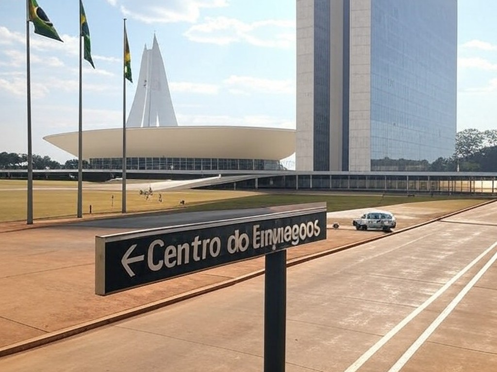 Prédio governamental em Brasília com placa de centro de empregos, representando vagas de emprego no Distrito Federal com salários até R$ 2,8 mil.