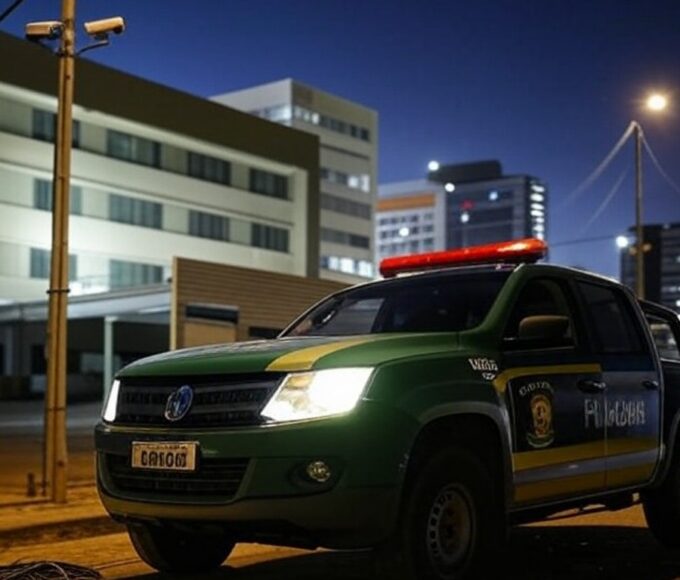 Viatura da PMDF em cena de furto de cabos em empresa no Gama, Brasília.