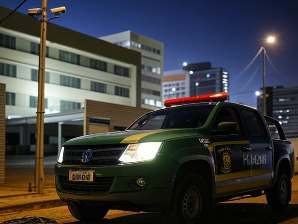 Viatura da PMDF em cena de furto de cabos em empresa no Gama, Brasília.