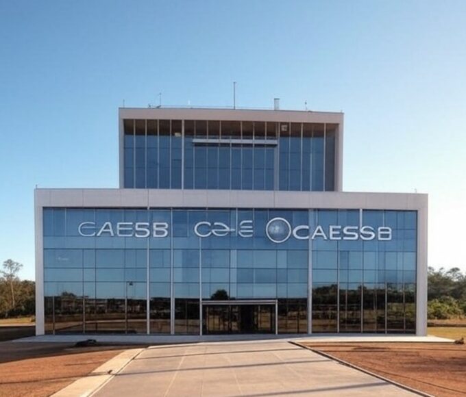 Sede da Caesb em Brasília, representando divulgação de resultado de concurso público no DODF e site da Cebraspe.
