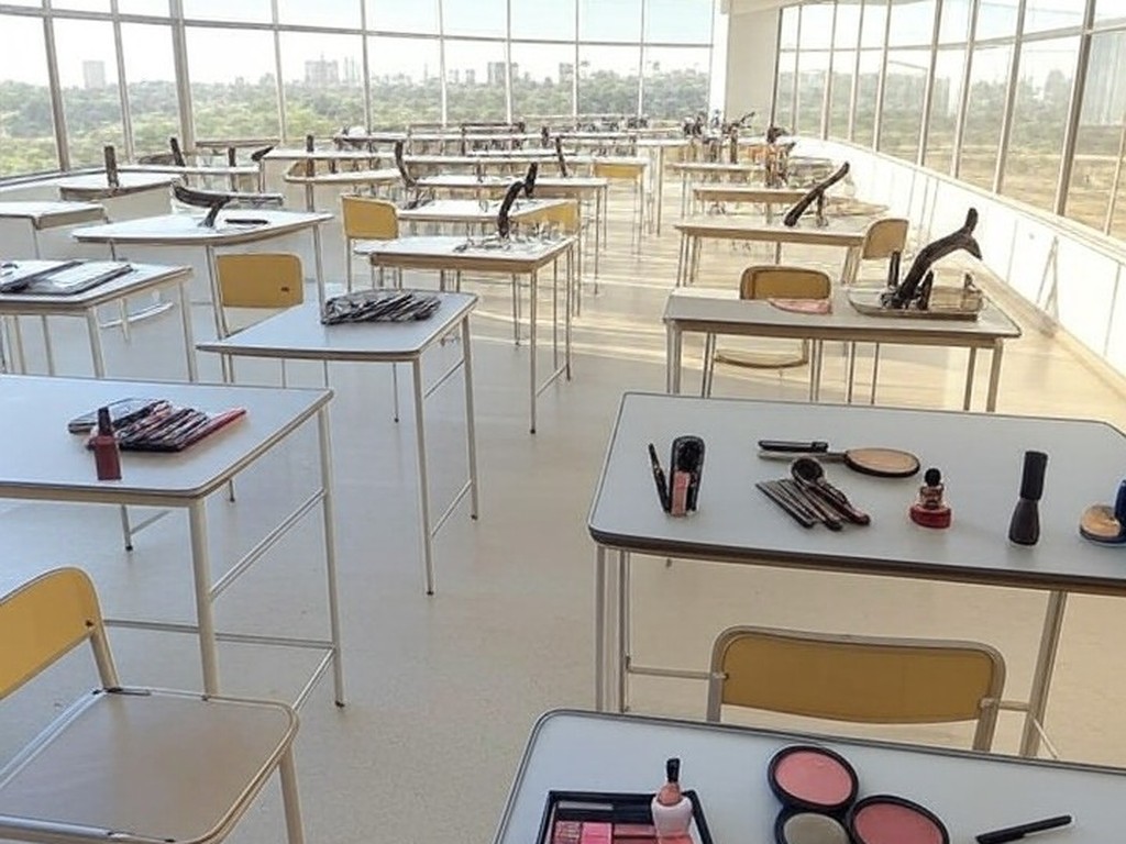 Sala de aula com equipamentos de beleza em prédio do GDF em Brasília, representando cursos gratuitos para mulheres no DF.