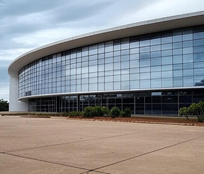 Edifício governamental em Brasília com calendário vazio, simbolizando críticas à folga de aniversário para servidores do DF por custos e desigualdades.