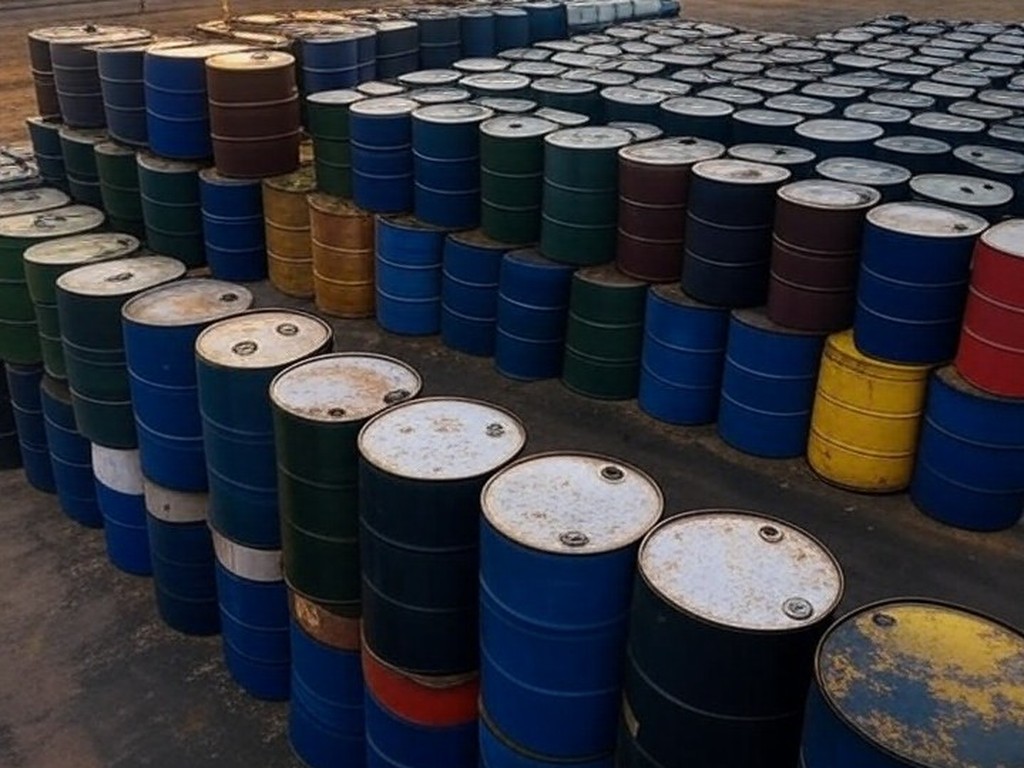 Barris de petróleo em porto brasileiro simbolizando fim de suprimentos da Venezuela para Cuba e sugestão de acordo por Trump.