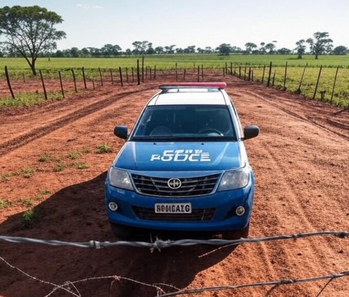 Viatura policial em fazenda no Gama após furto de 30 cabeças de gado.