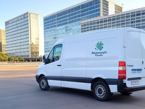 Van de atendimento itinerante da Neoenergia Brasília em rua do Distrito Federal.