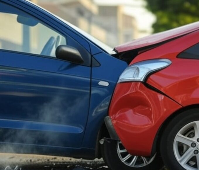 Colisão entre veículos em rua do Gama, com carros danificados e detritos, representando acidente de trânsito no Distrito Federal.
