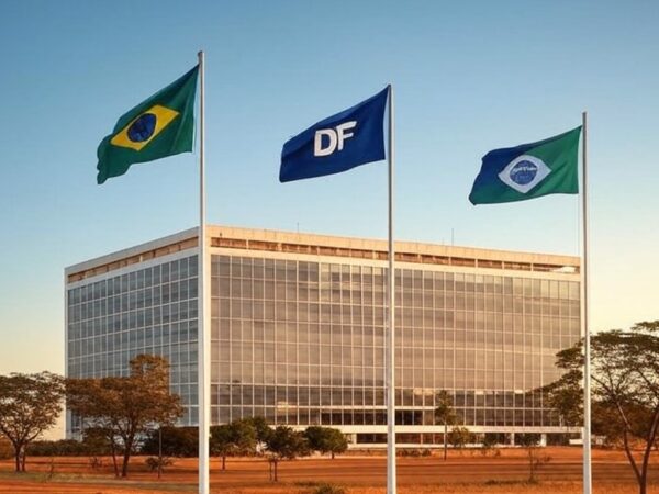Prédio administrativo em Brasília representando divulgação de selecionados para o Programa Preparação DF pela Sedet-DF, com matrículas iniciando.
