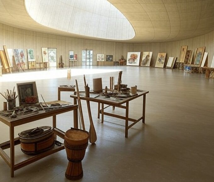 Centro cultural em Brasília com materiais para oficinas gratuitas de formação cultural.