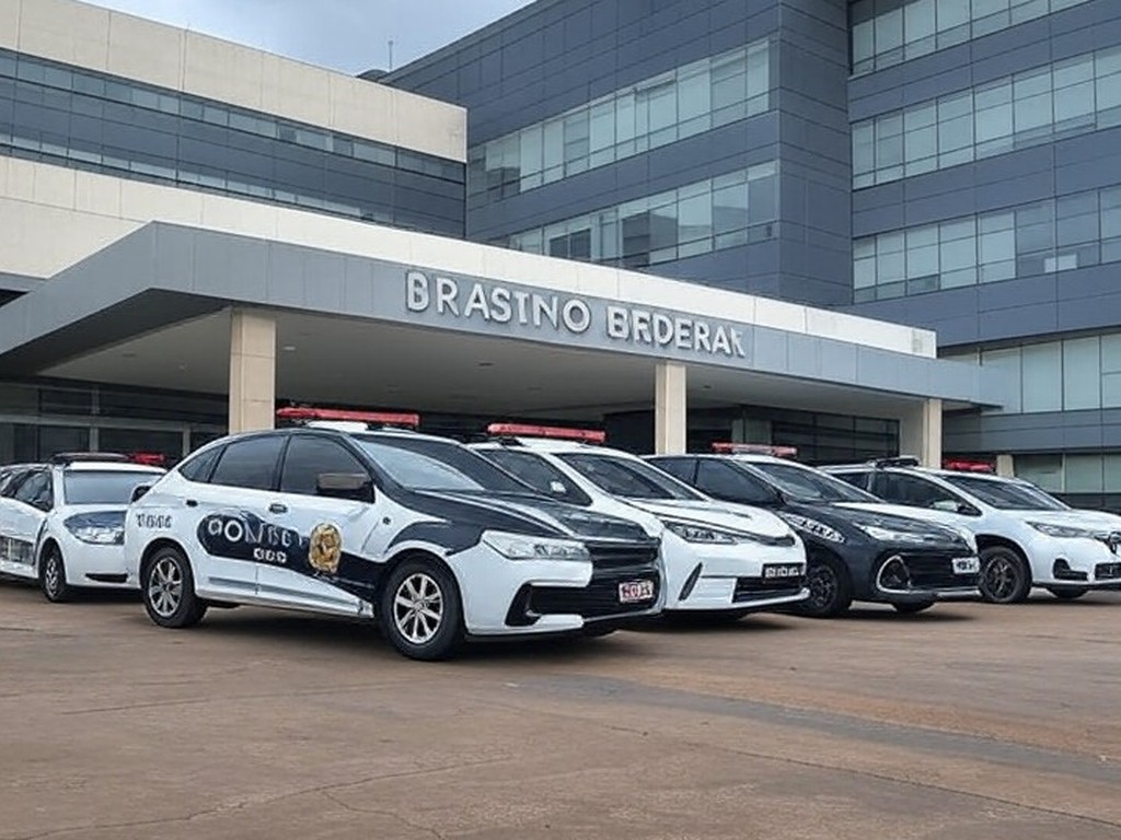 Fachada de hospital em Brasília com viaturas policiais durante investigação de mortes suspeitas.