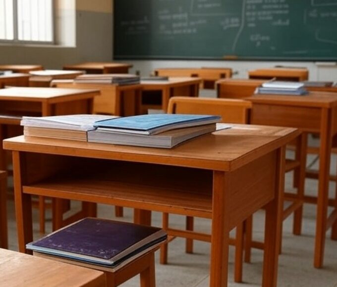 Sala de aula em Ceilândia com materiais de estudo para Enem, impulsionando notas de jovens de baixa renda no cursinho Aprova.