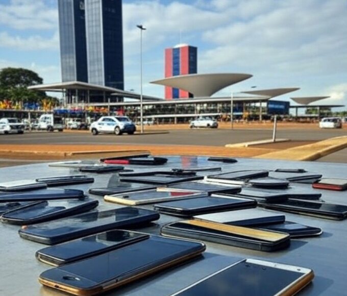 Viatura da PMDF em rua de Brasília na saída do Carnaval, com indícios de apreensão de celulares furtados.