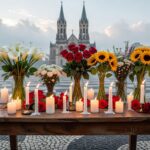 Memorial com velas e flores na Praça da Sé, São Paulo, simbolizando luto por ícone dos direitos civis.