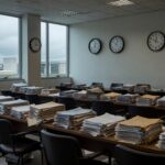 Edifício da CLDF em Brasília com tela de transmissão ao vivo com falhas, representando estagnação e falta de transparência.