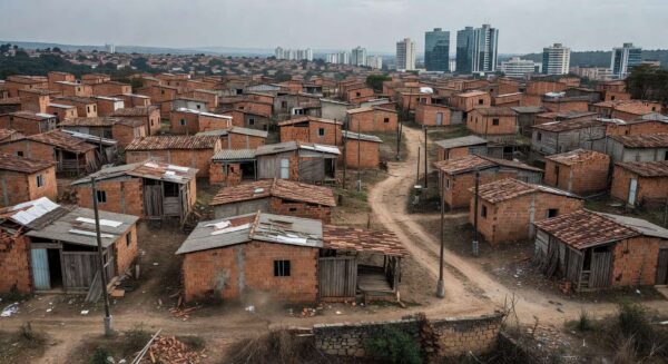 Moradias precárias em Recanto das Emas, Distrito Federal, expondo déficit habitacional crônico.