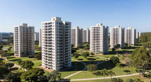 Conjunto habitacional Reserva do Parque em Brasília, com 7 mil apartamentos subsidiados e investimento de R$ 1 bilhão pelo GDF.