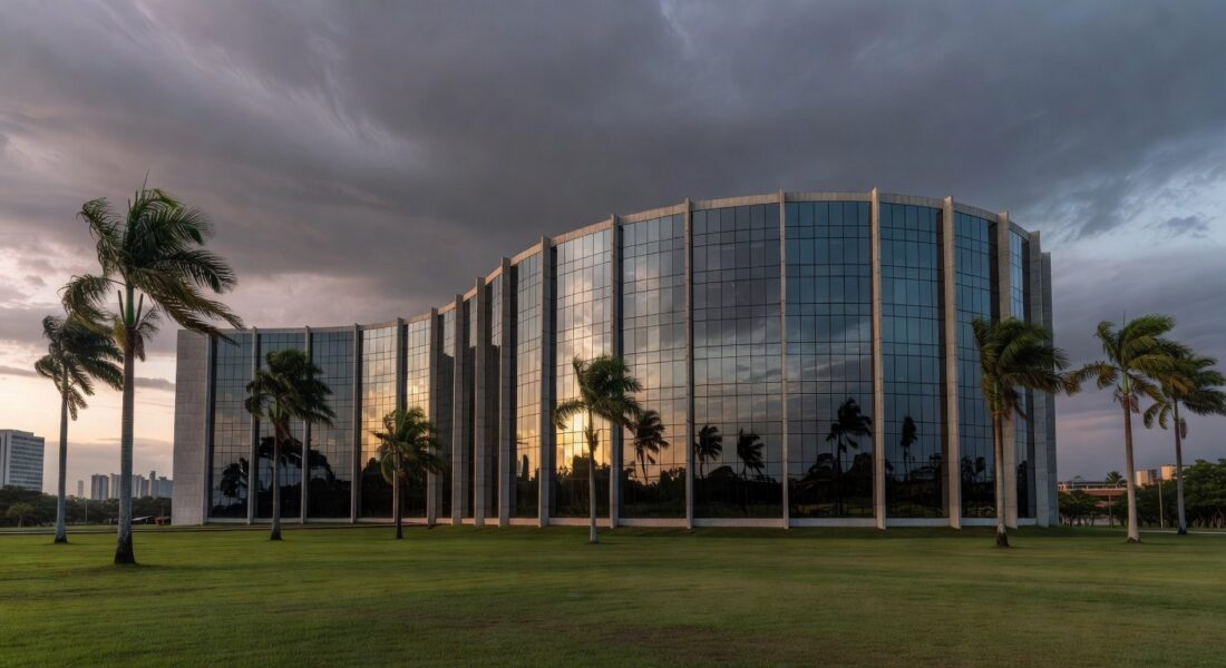 Fachada da CLDF em Brasília com documentos simbolizando escrutínio no BRB por falta de transparência e irregularidades.