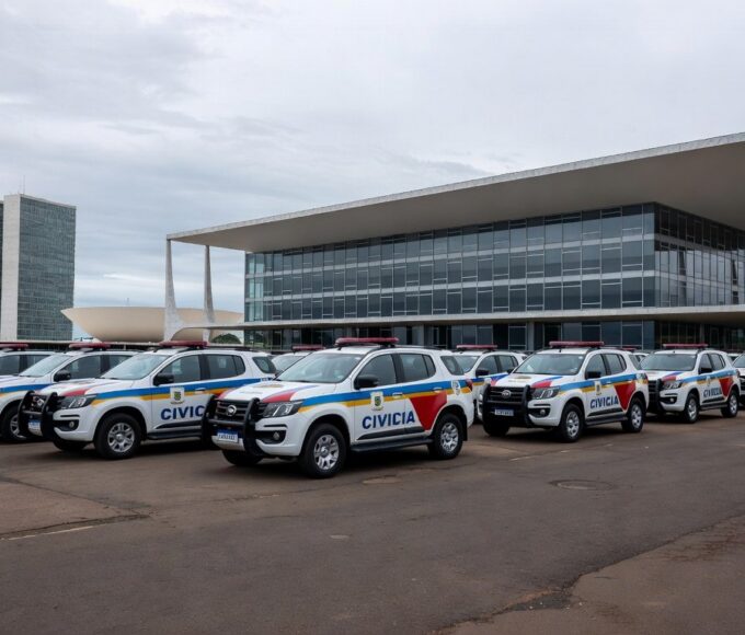 Edifício da CLDF em Brasília com viaturas da Polícia Civil, representando debate sobre falhas na Previdência e vulnerabilidade de policiais.