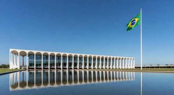 Palácio Itamaraty em Brasília, sede do Ministério das Relações Exteriores, representando alerta sobre ingerência em encontro político.