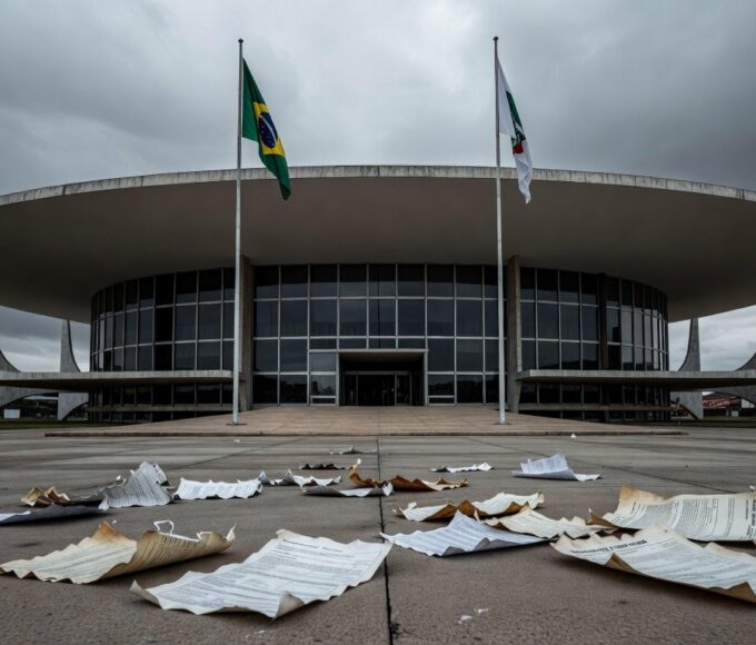 Fachada da Câmara Legislativa do DF com placa de homenagem simbólica, representando gastos em corretores de seguros sem ações concretas.