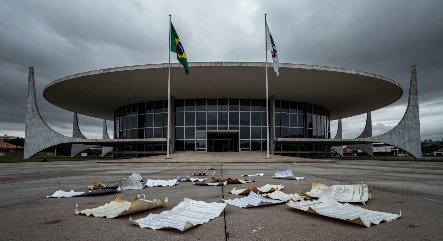 Fachada da Câmara Legislativa do DF com placa de homenagem simbólica, representando gastos em corretores de seguros sem ações concretas.