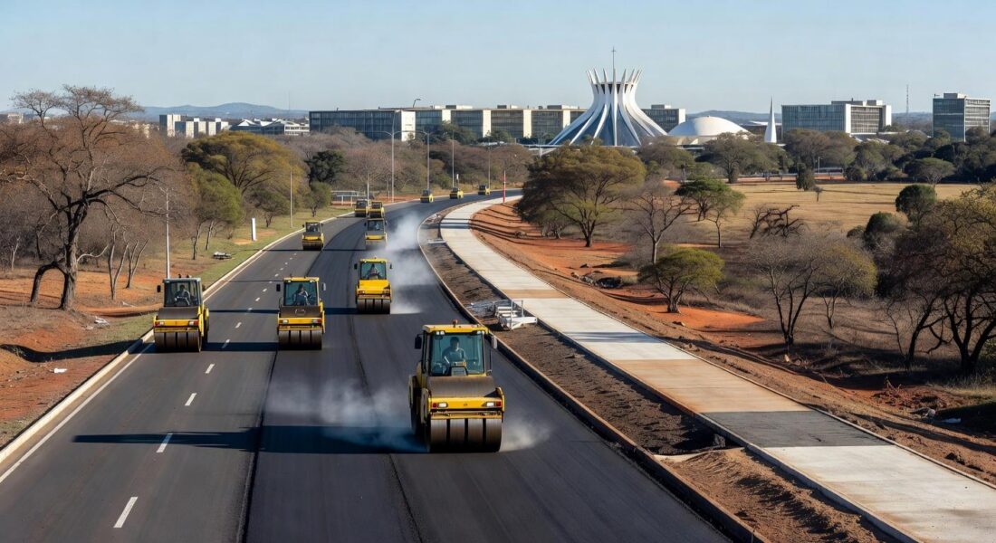 Obras de asfalto, duplicação e ciclovia no Park Way, Distrito Federal.