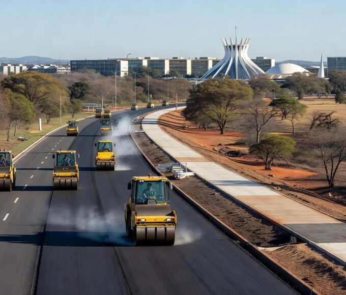 Obras de asfalto, duplicação e ciclovia no Park Way, Distrito Federal.