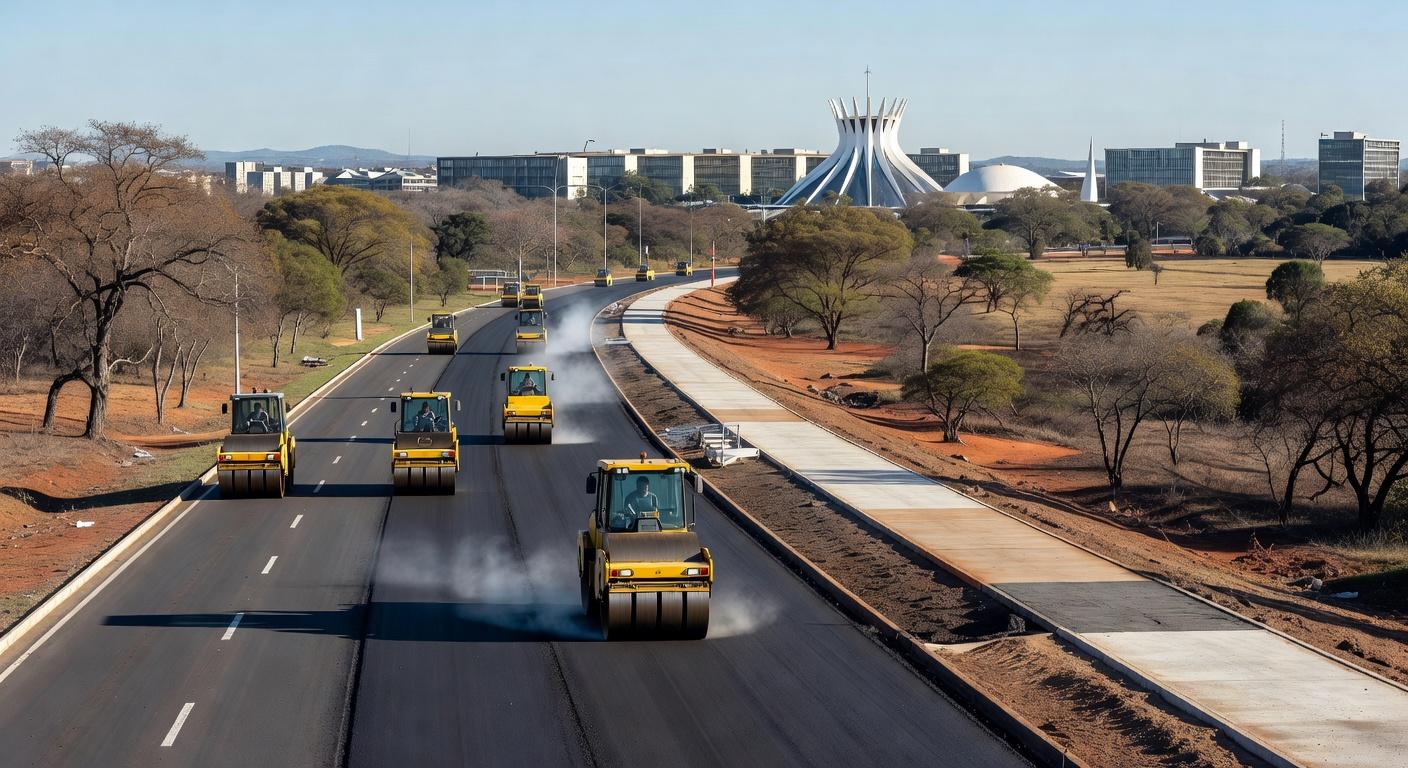Obras de asfalto, duplicação e ciclovia no Park Way, Distrito Federal.