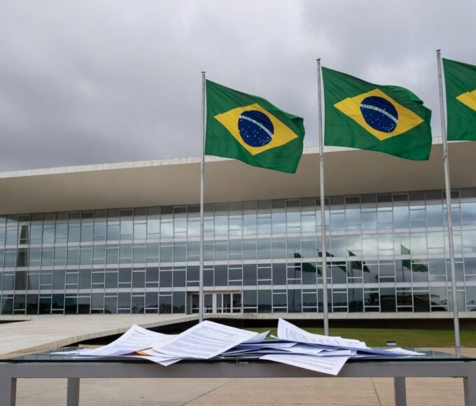 Edifício da CLDF em Brasília com documentos sugerindo desperdício em sessão solene para corretores de seguros.