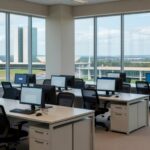 Escritório vazio em Brasília representando escassez de mão de obra qualificada apesar de saldo positivo de empregos.