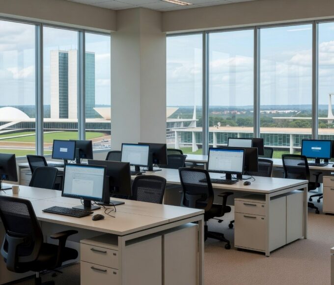 Escritório vazio em Brasília representando escassez de mão de obra qualificada apesar de saldo positivo de empregos.