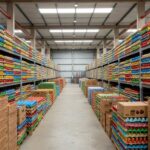 Prateleiras de atacadista no DF com ovos de Páscoa econômicos, projetando alta de 20% em vendas para 2026.