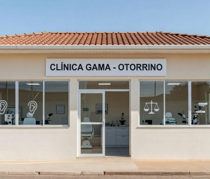 Clínica otorrinolaringológica no Gama para tratamento de tontura e zumbido, em estilo fotojornalístico.