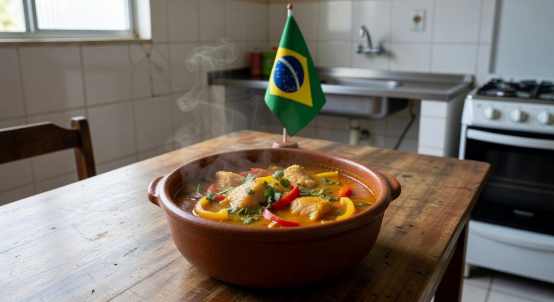 Prato de moqueca de peixe servido em restaurante comunitário do DF na Sexta-feira da Paixão.