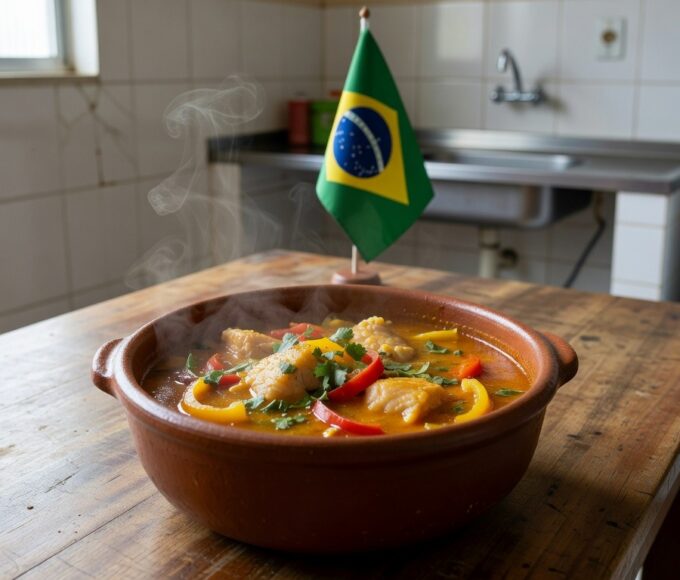Prato de moqueca de peixe servido em restaurante comunitário do DF na Sexta-feira da Paixão.