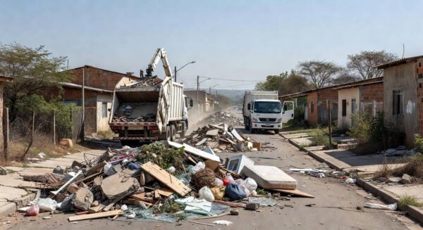 Remoção de 1,2 mil toneladas de entulhos no Riacho Fundo II para combater dengue.