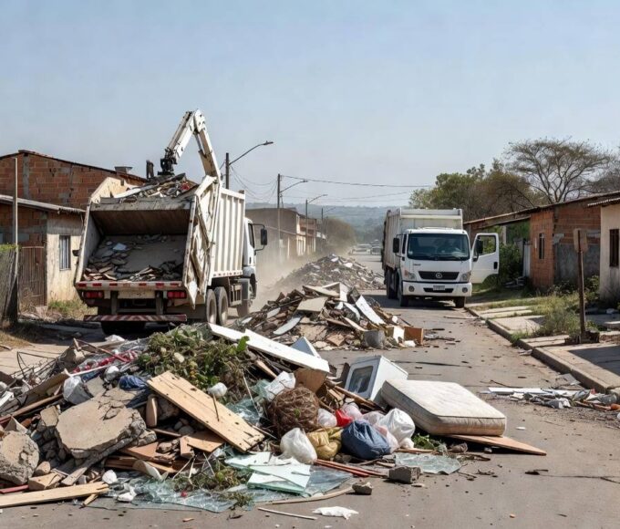 Remoção de 1,2 mil toneladas de entulhos no Riacho Fundo II para combater dengue.