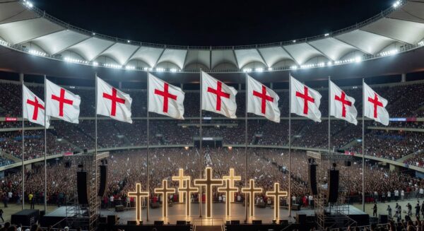 Multidão em evento evangélico na Esplanada dos Ministérios, Brasília, Distrito Federal.