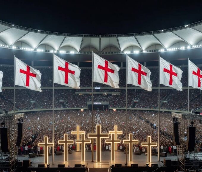 Multidão em evento evangélico na Esplanada dos Ministérios, Brasília, Distrito Federal.