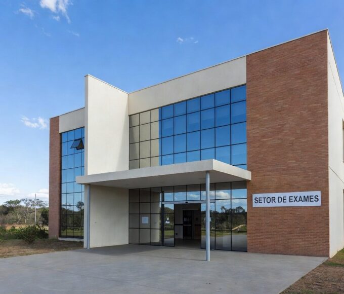 Fachada de hospital público em Brasília, representando fila para colonoscopias no DF.