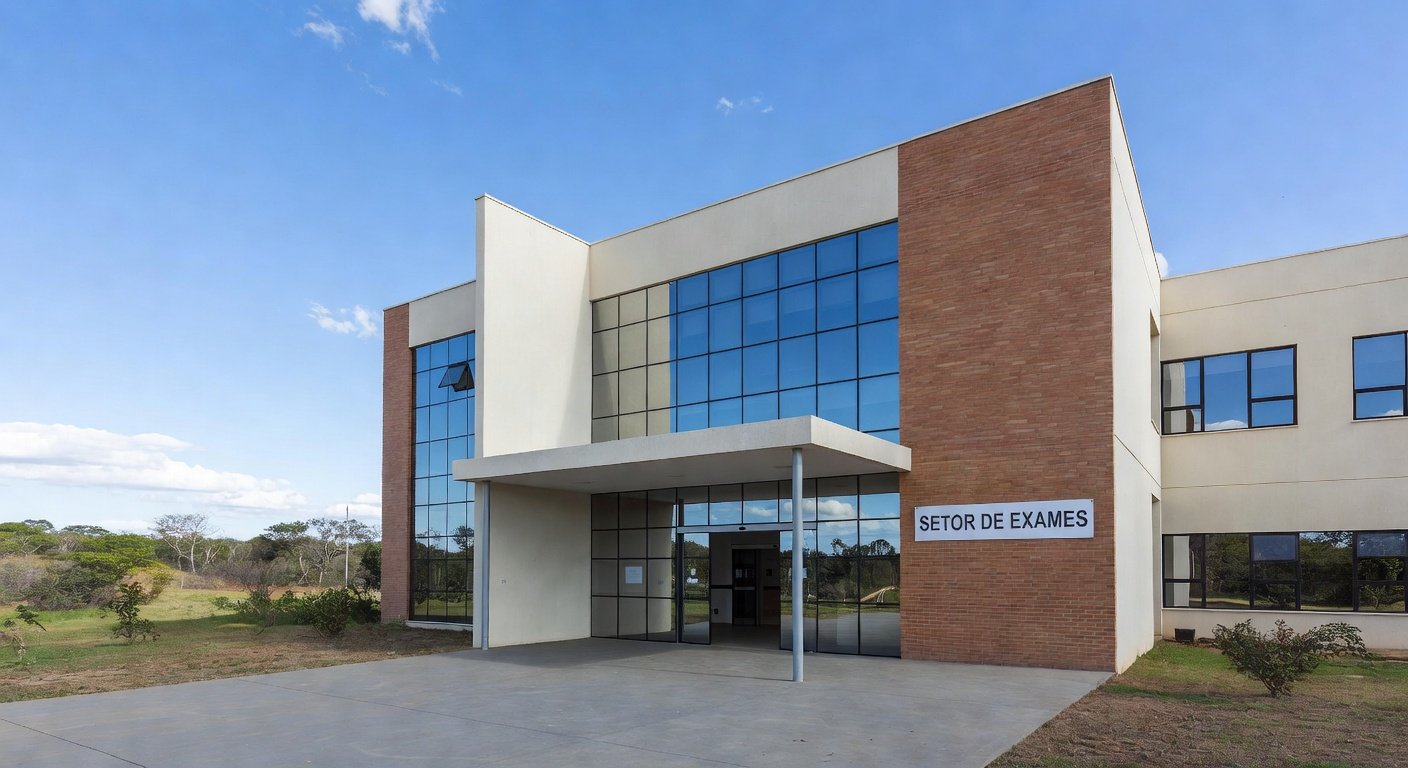 Fachada de hospital público em Brasília, representando fila para colonoscopias no DF.