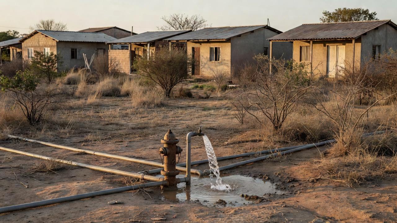 Tubulações e reservatório de água em assentamento rural de Arapoanga no DF